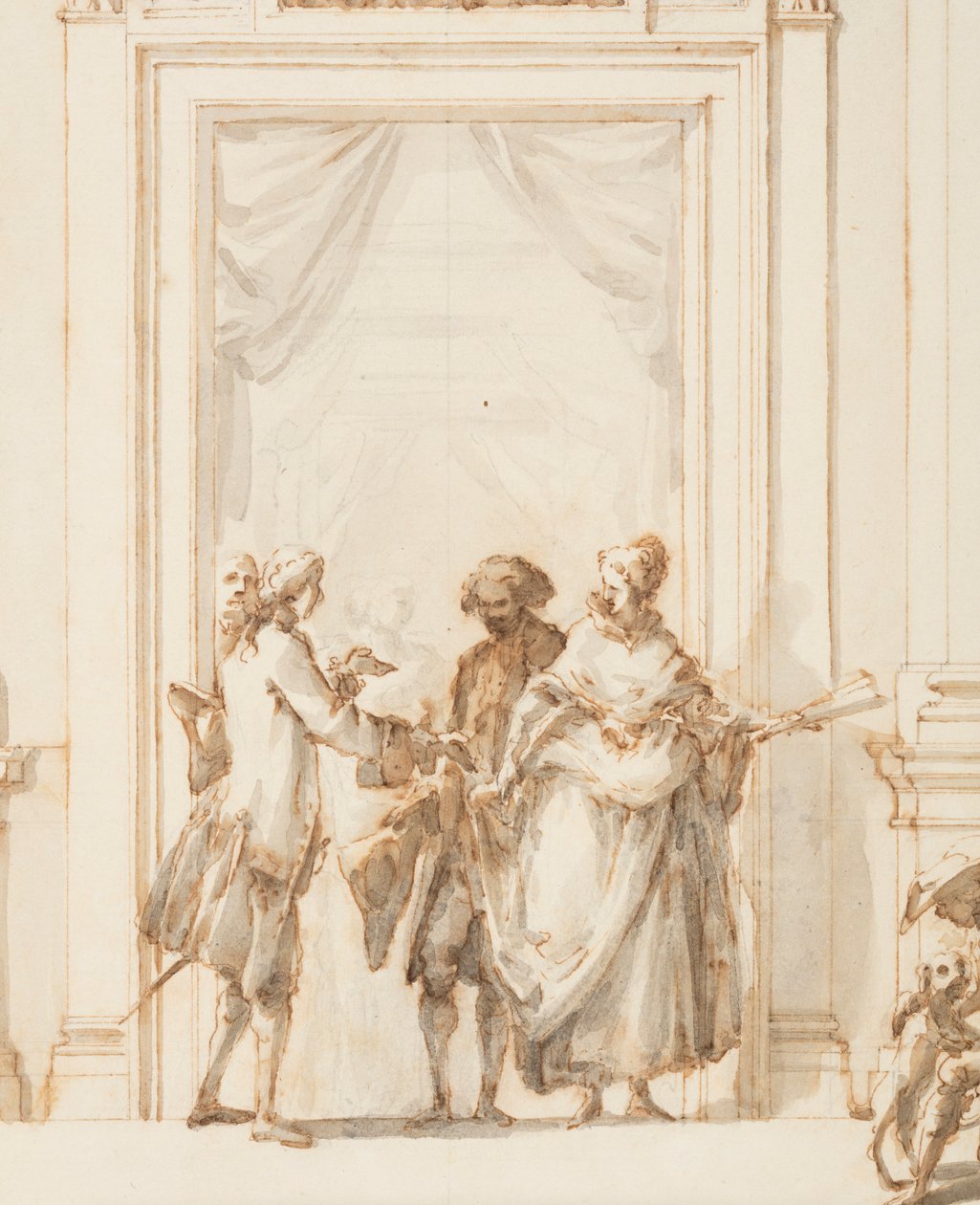 Tekening, Ontwerp voor het Noordportaal, Grote Galerij, Villa Albani, Rome, Italië, 1755-56 door Carlo Marchionni
