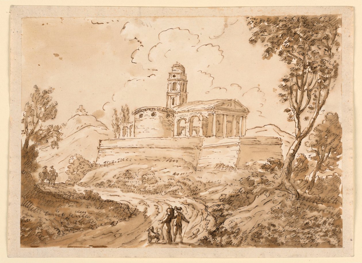 Tekening, Figuren op weg, midden 18e-laat 18e eeuw door Carlo Marchionni