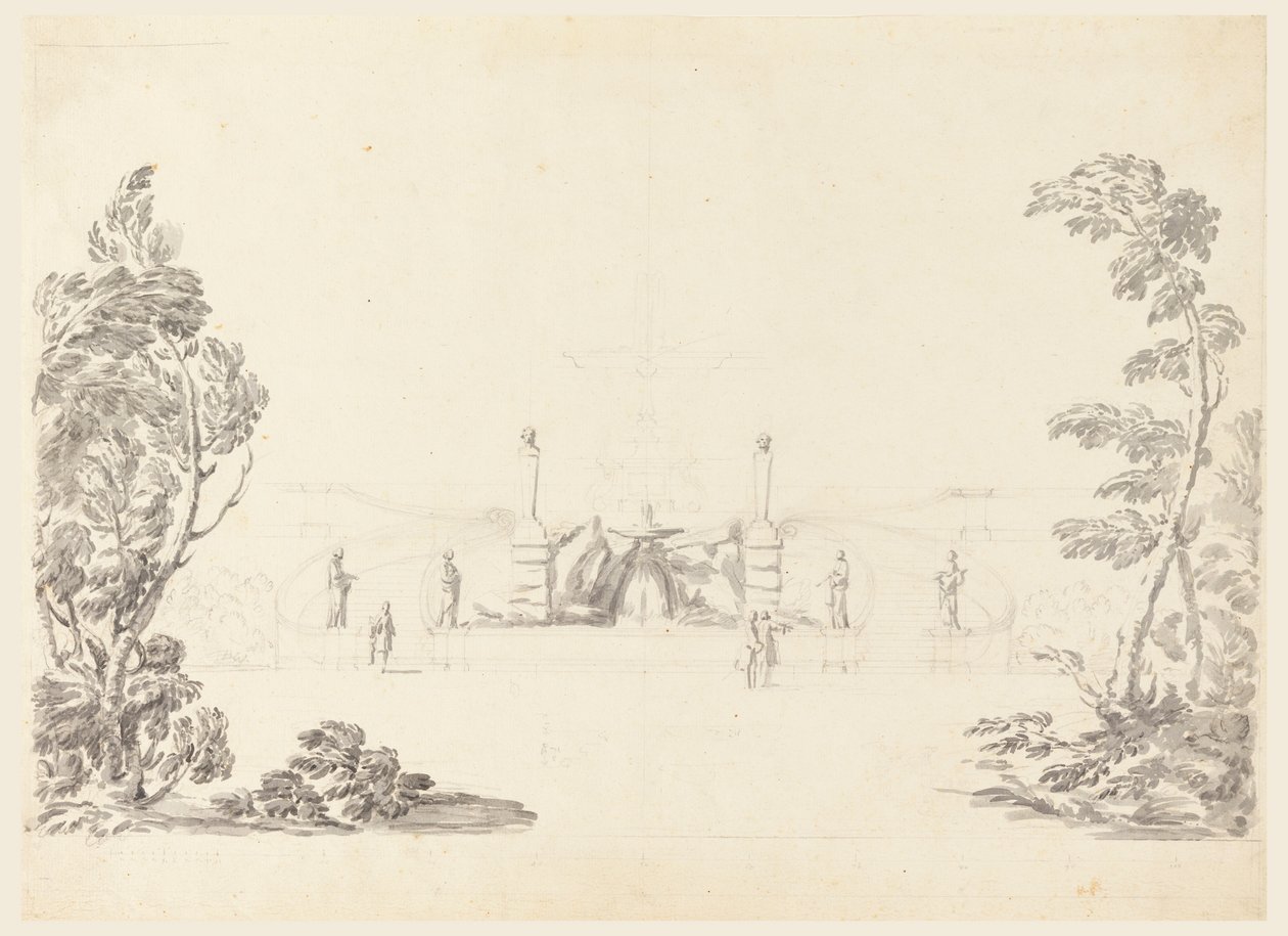 Tekening, Schets voor een fontein in het park, 1740 door Carlo Marchionni