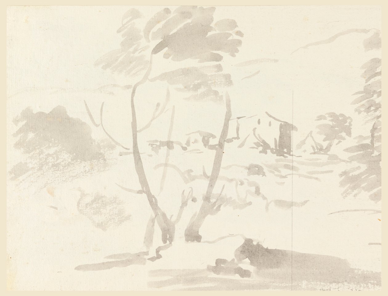 Tekening, Schets van een boom in een landschap, 1760-1780 door Carlo Marchionni
