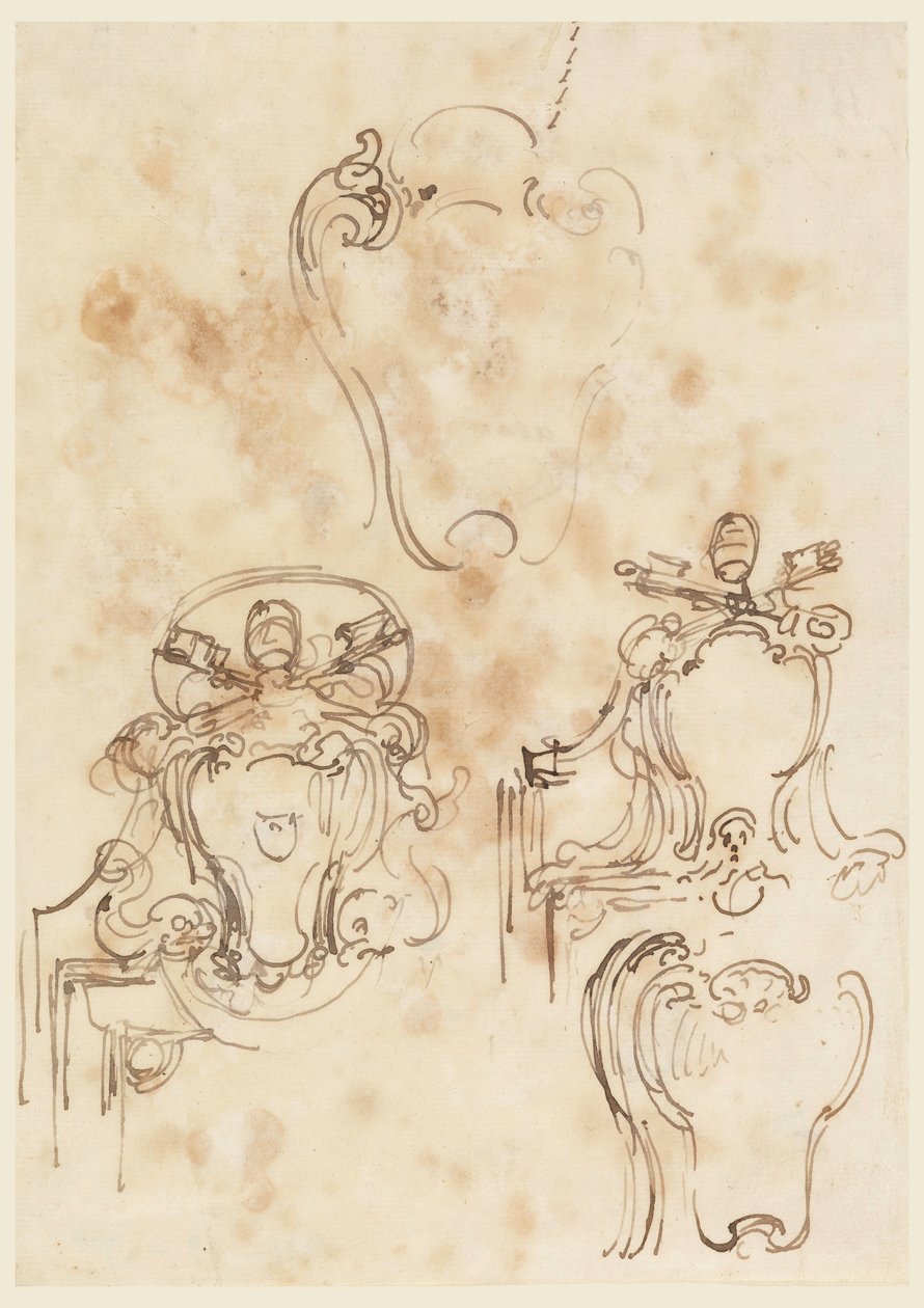 Tekening, Schetsen voor lijsten en wapenschilden, 1758-69 door Carlo Marchionni