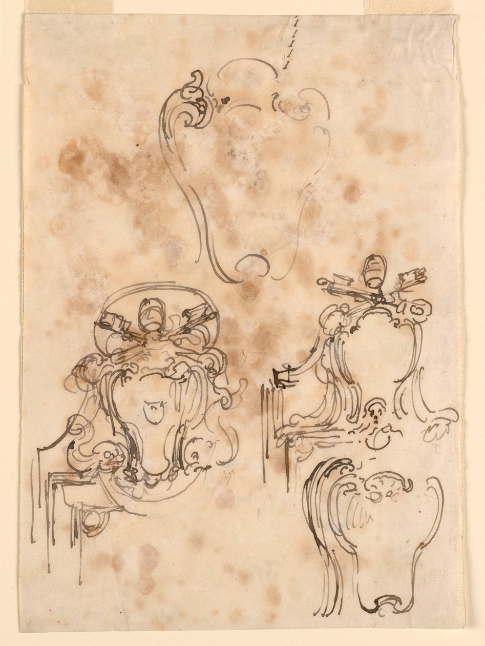 Tekening, Schetsen voor lijsten en wapenschilden, 1758-69 door Carlo Marchionni