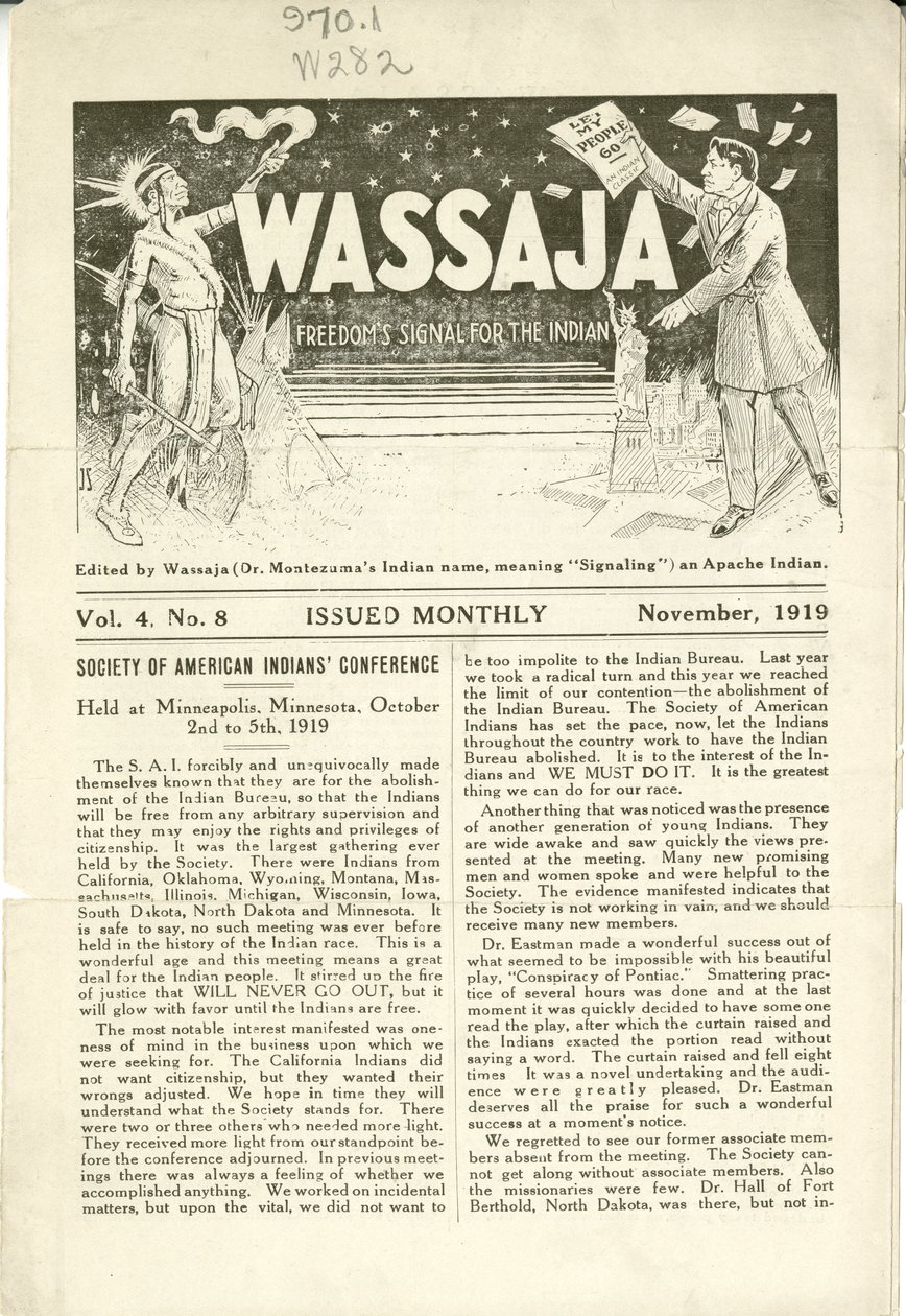 Uitgave van Wassaja, Vol. 4, No. 8, november 1919 door Carlos Montezuma