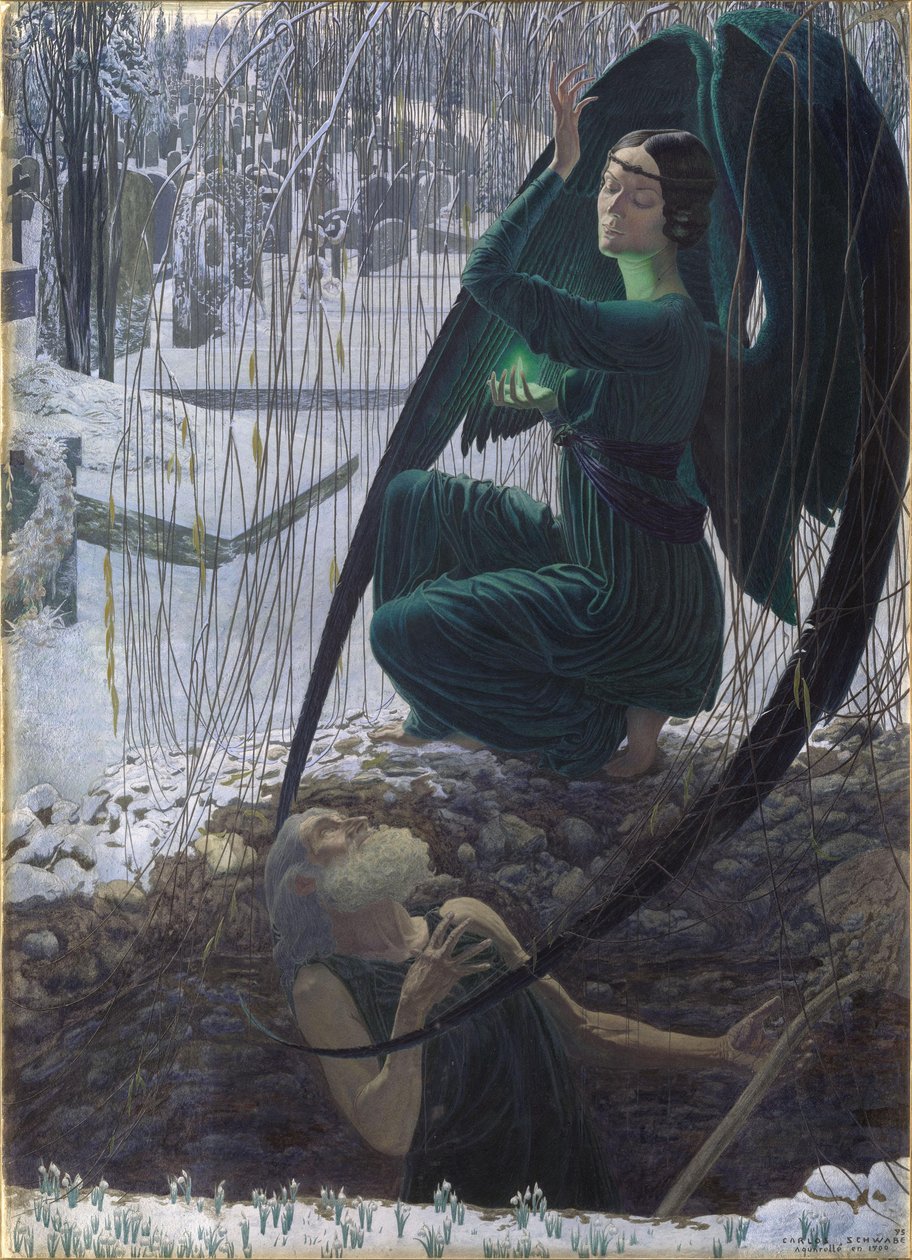 De dood van de grafdelver La mort du fossoyeur, 1895-1900 door Carlos Schwabe