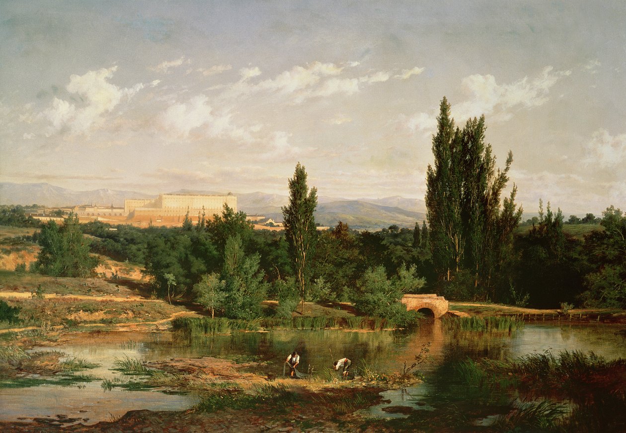 Platteland met een rivier, Manzanares door Carlos de Haes