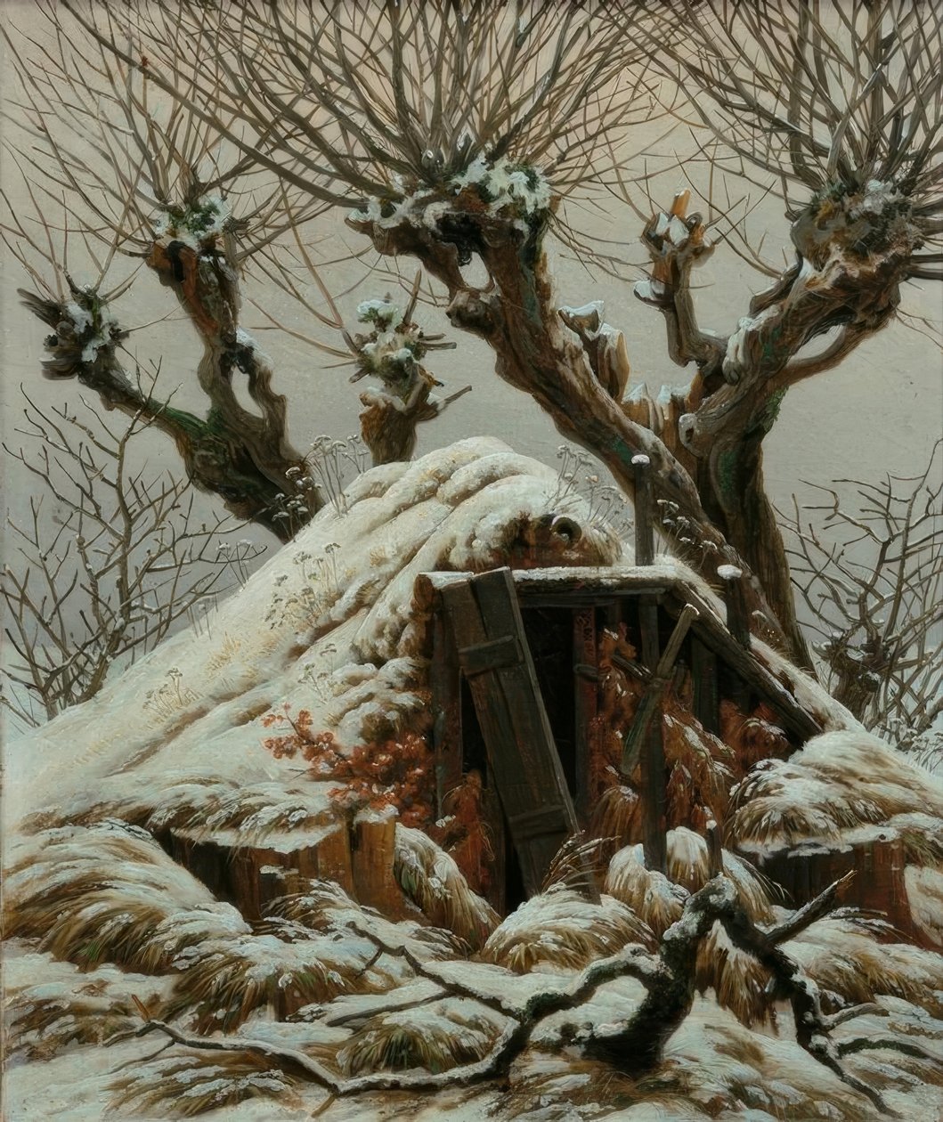 Besneeuwde hut door Caspar David Friedrich