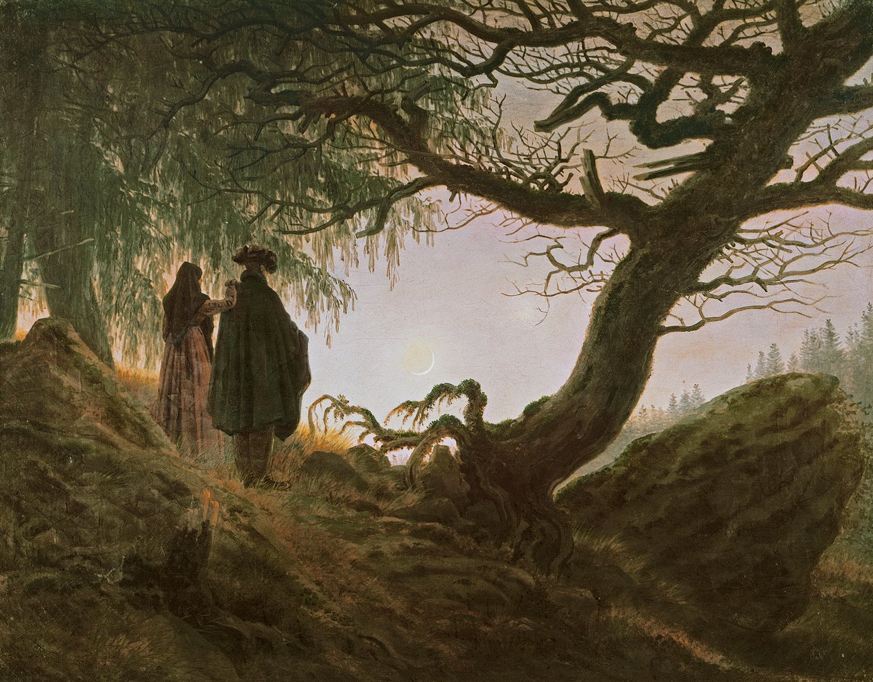 Een man en vrouw die de maan aanschouwen door Caspar David Friedrich (1774-1840) door Caspar David Friedrich