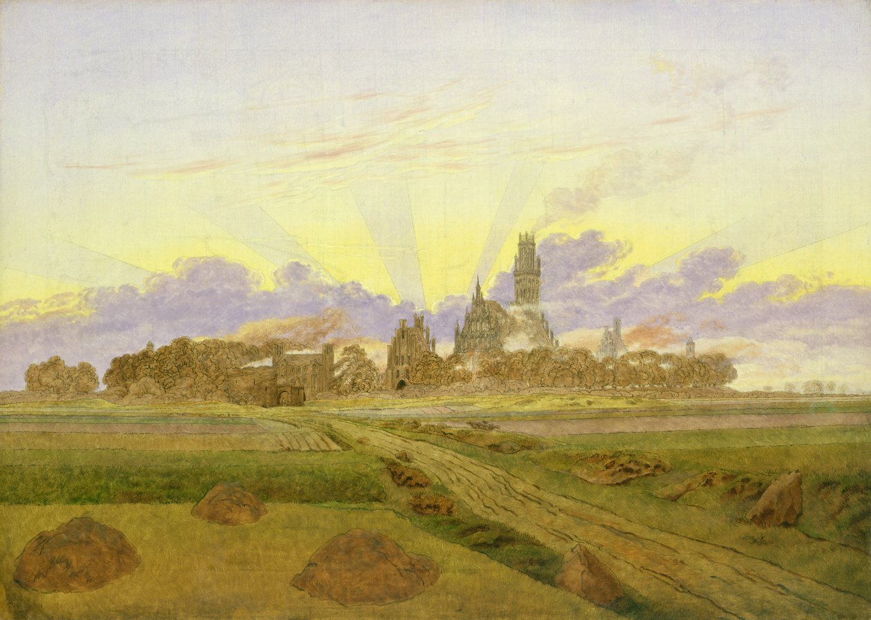 Dageraad in Neubrandenburg door Caspar David Friedrich