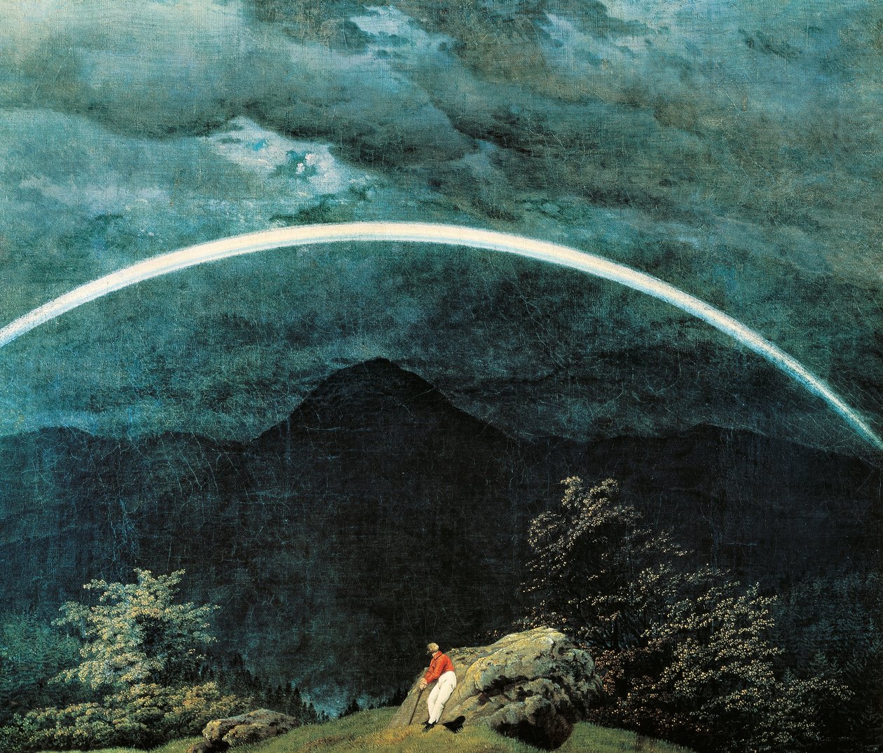 Detail van berglandschap met regenboog, door Caspar David Friedrich (1774-1840) door Caspar David Friedrich