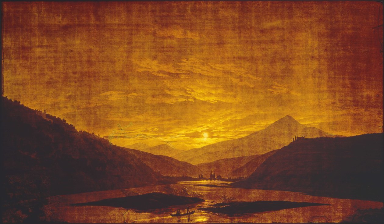 Rivierlandschap bij nacht door Caspar David Friedrich