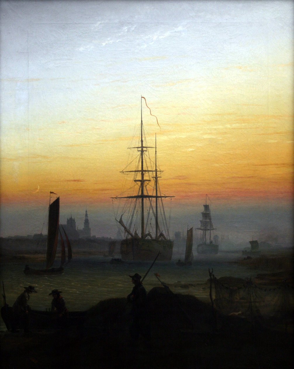 Duits: Der Greifswalder Hafen De haven van Greifswald door Caspar David Friedrich