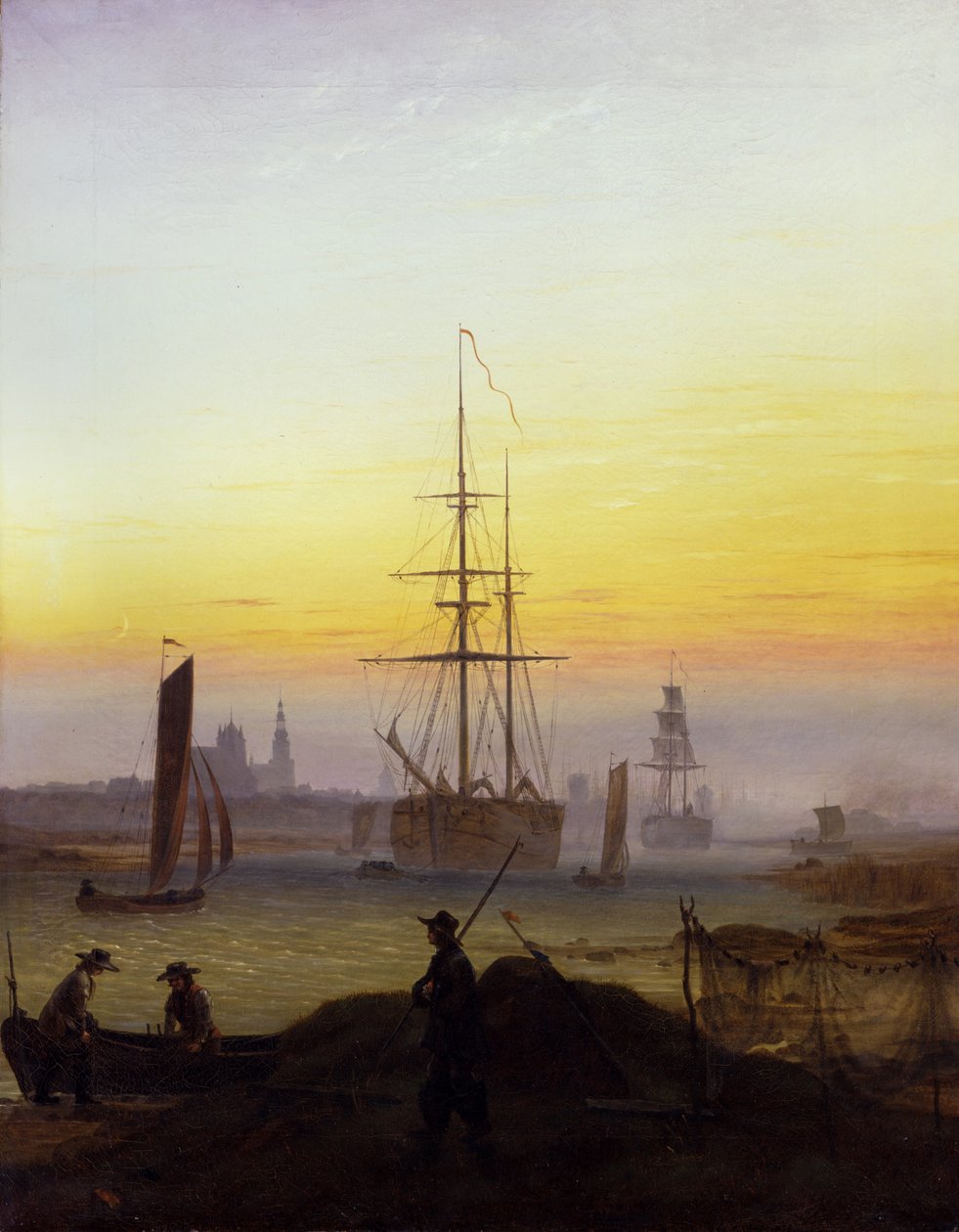 Duits: Der Greifswalder Hafen De haven van Greifswald door Caspar David Friedrich