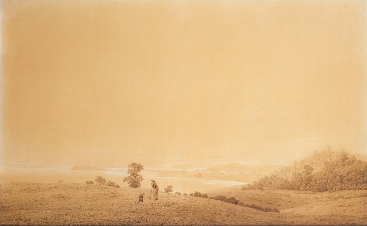 Duits: Die Ostküste der Insel Rügen mit Schäfer Oostkust van het eiland Rügen met herder door Caspar David Friedrich