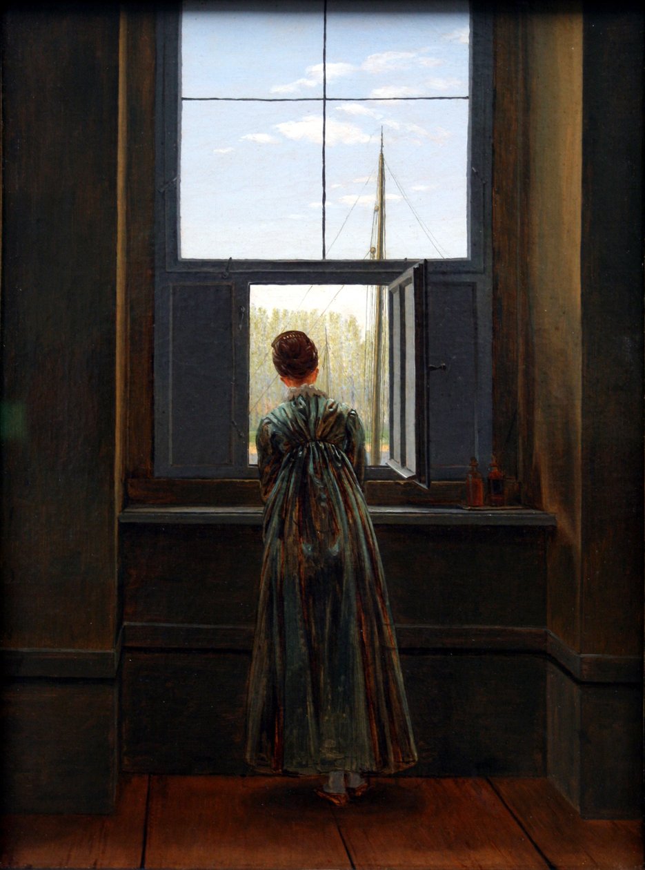 Duits: Frau am Fenster Vrouw bij een raam door Caspar David Friedrich