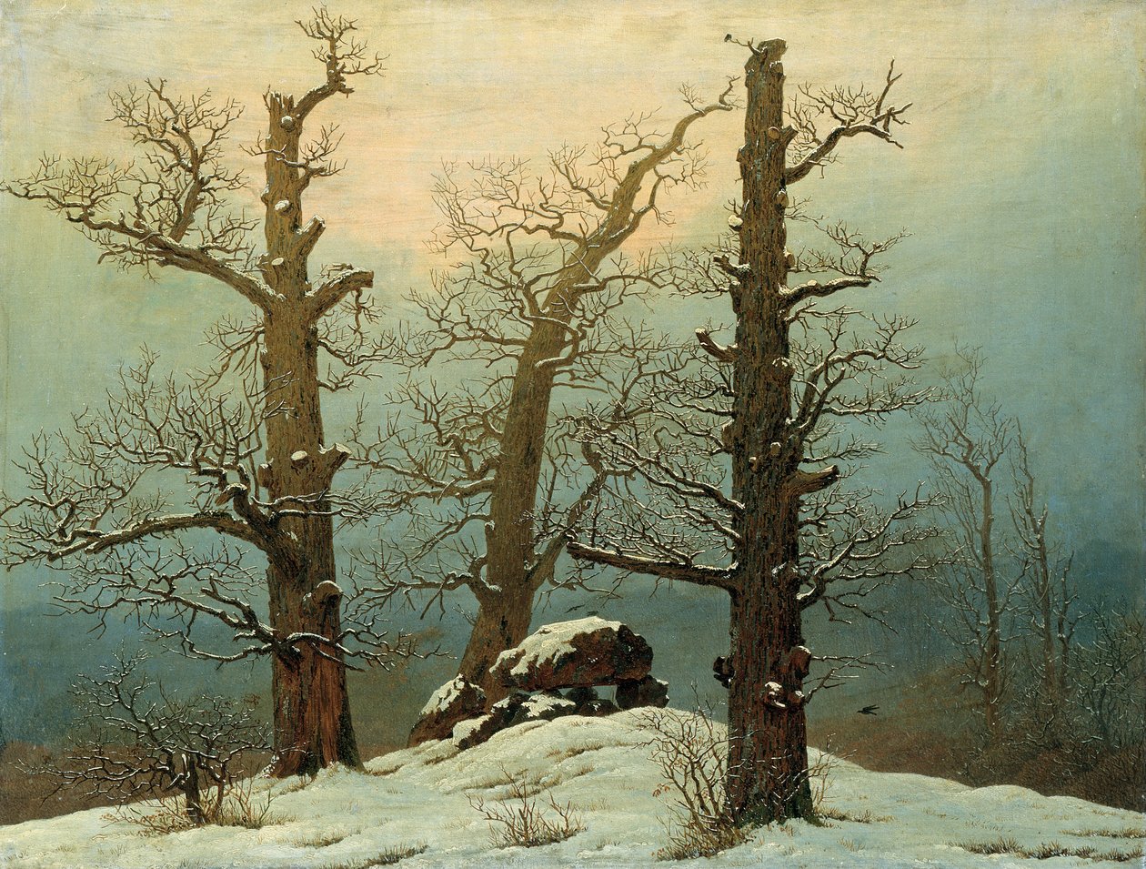 Duits: Hünengrab im Schnee Steenhoop in de sneeuw door Caspar David Friedrich