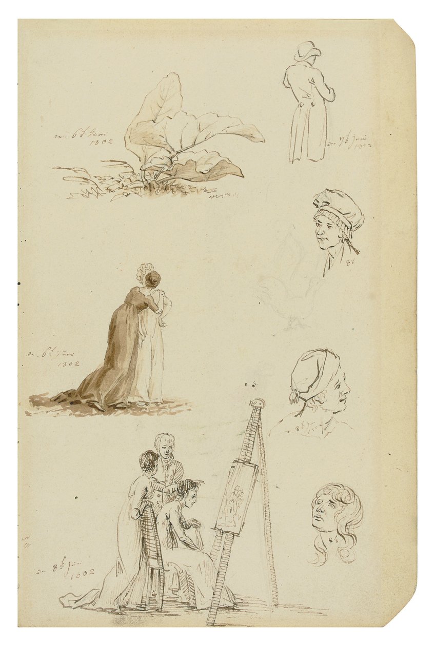 Duits: Studie van hoofden, figuren en gebladerte door Caspar David Friedrich