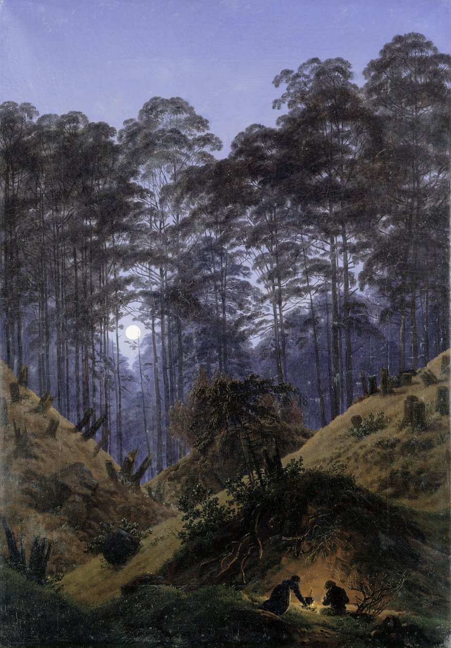 In het bos bij maanlicht door Caspar David Friedrich