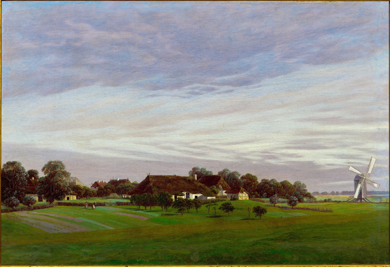 Het vlakke land, omgeving van Greifswald, Duitsland door Caspar David Friedrich