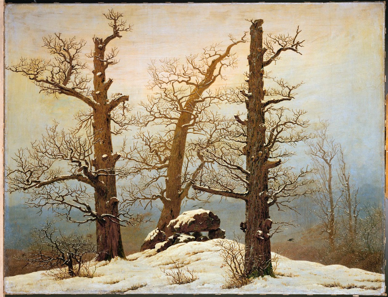 Megalithische cairn in de sneeuw (olieverf op doek) door Caspar David Friedrich
