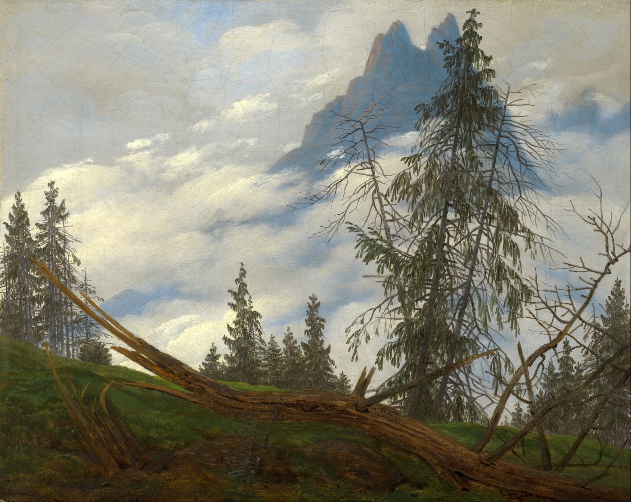 Bergtop met voorbijtrekkende wolken door Caspar David Friedrich