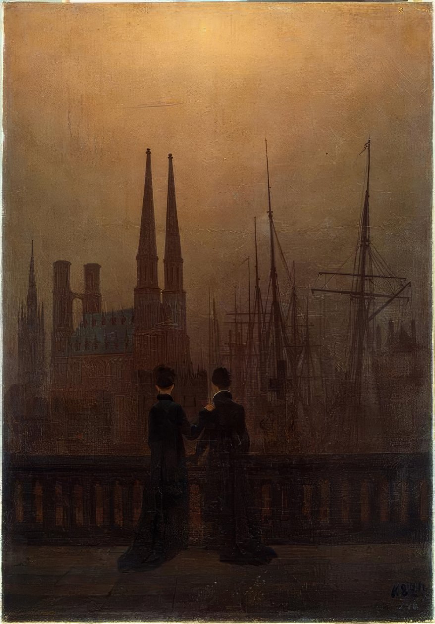 Nachtelijke haven door Caspar David Friedrich