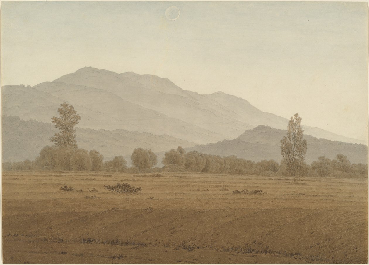 Nieuwe maan of zonsverduistering boven het Riesengebirge door Caspar David Friedrich