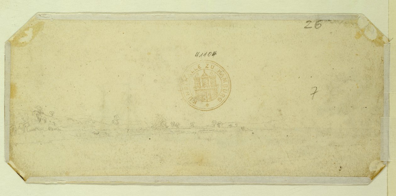 Schets van een Landschap vanaf de Achterkant van een Schilderij door Caspar David Friedrich