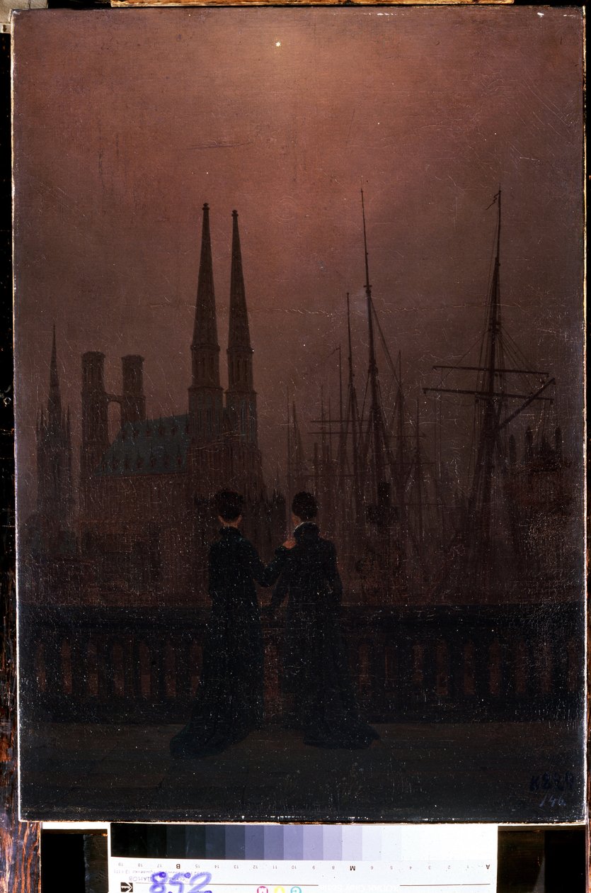 Avond in de haven (Zusters) door Caspar David Friedrich