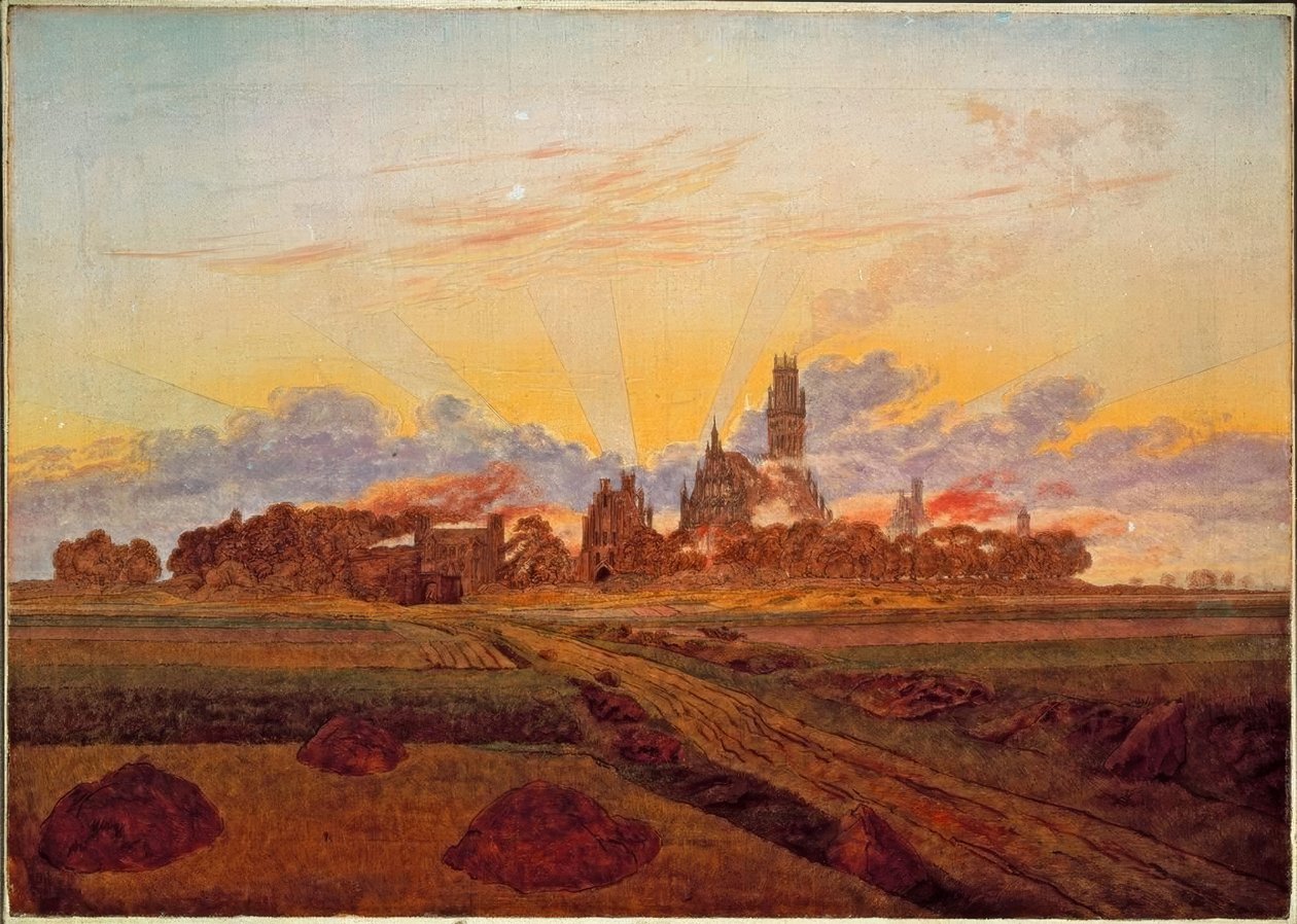 Zonsopgang bij Neubrandenburg door Caspar David Friedrich