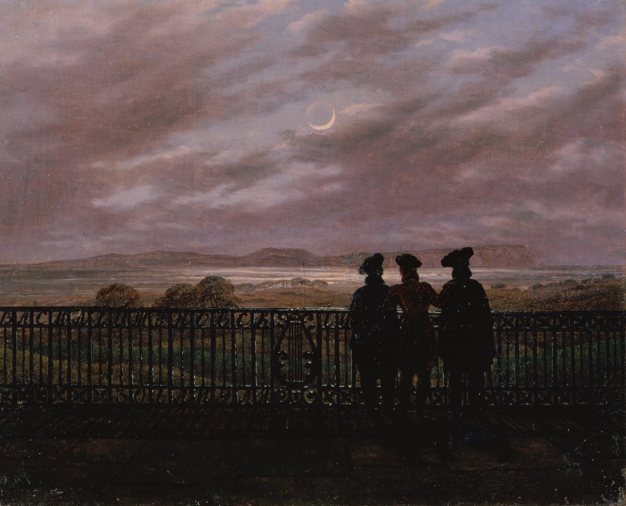 De dichters Vasily Andreyevich Zhukovsky, Sergeyevich Ivan Turgenev en Aleksandr Ivanovich Turgenev (late jaren 1820) door Caspar David Friedrich
