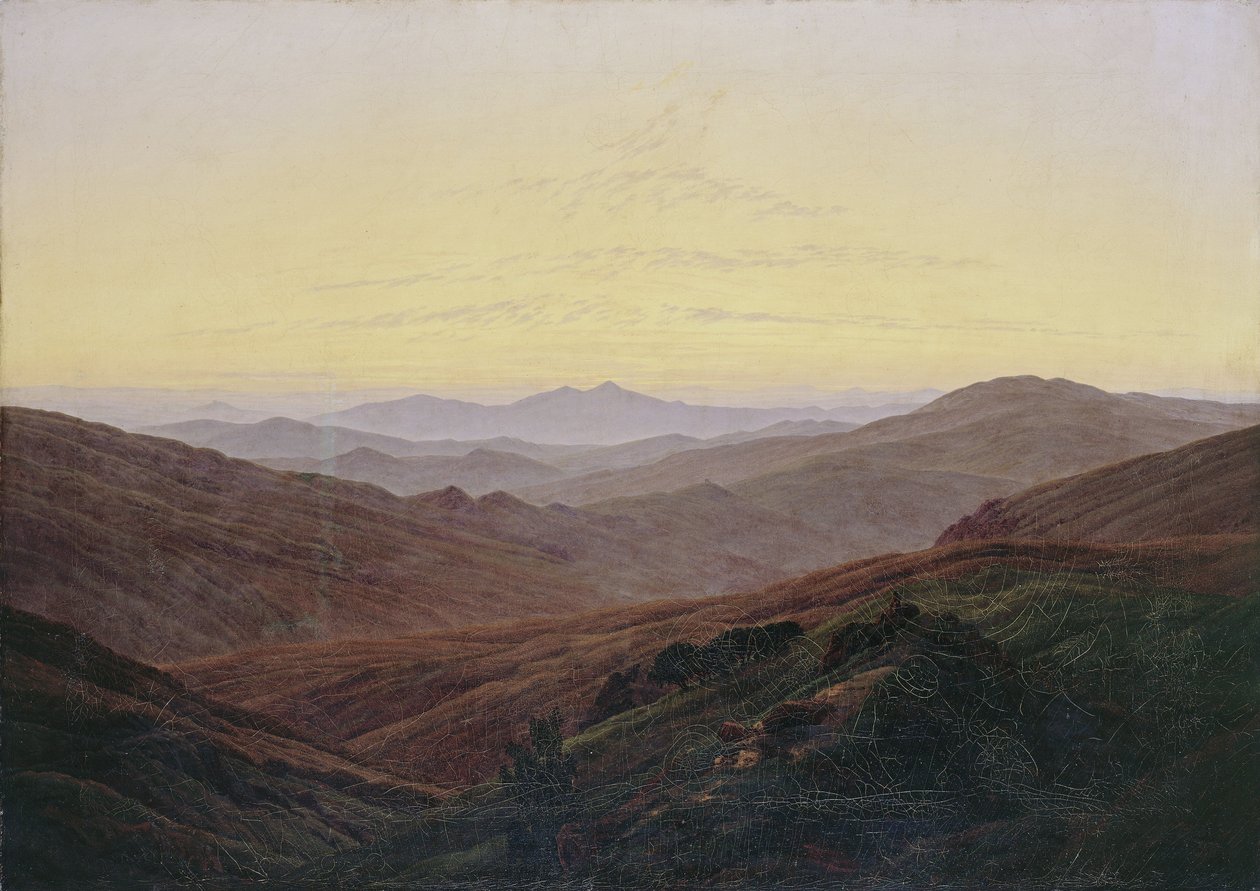Krkonoše / Voor zonsopgang in de bergen door Caspar David Friedrich