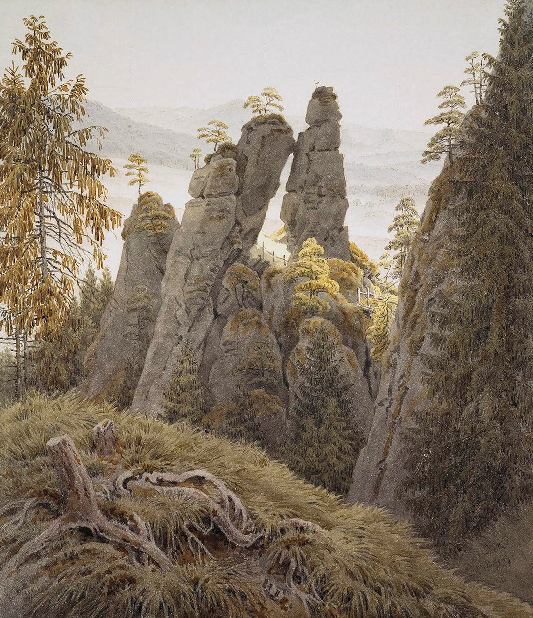 De rotsdeuren in Neurathen, tussen 1826 en 1828 door Caspar David Friedrich