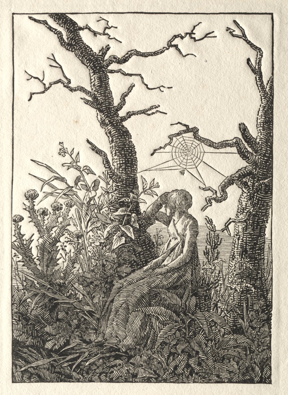 De Vrouw met het Spinrag tussen Kale Bomen door Caspar David Friedrich