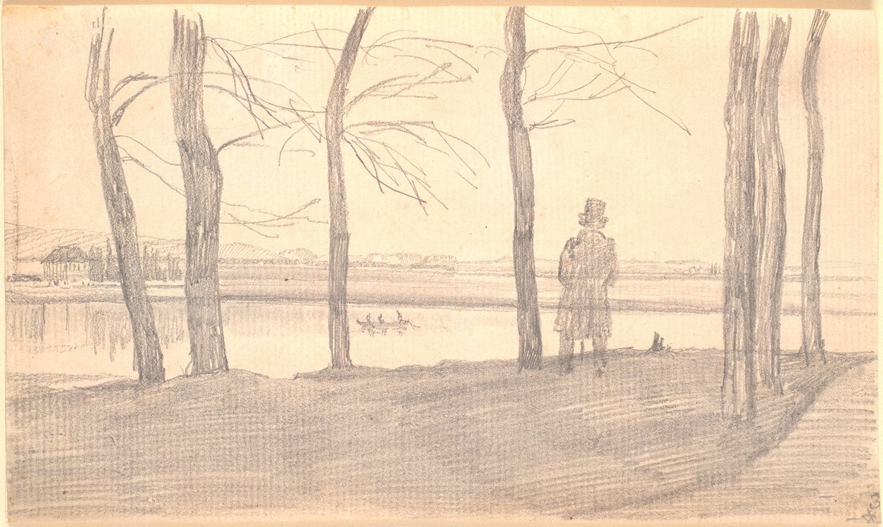 Uitzicht over de Elbe. Links een landhuis door Caspar David Friedrich