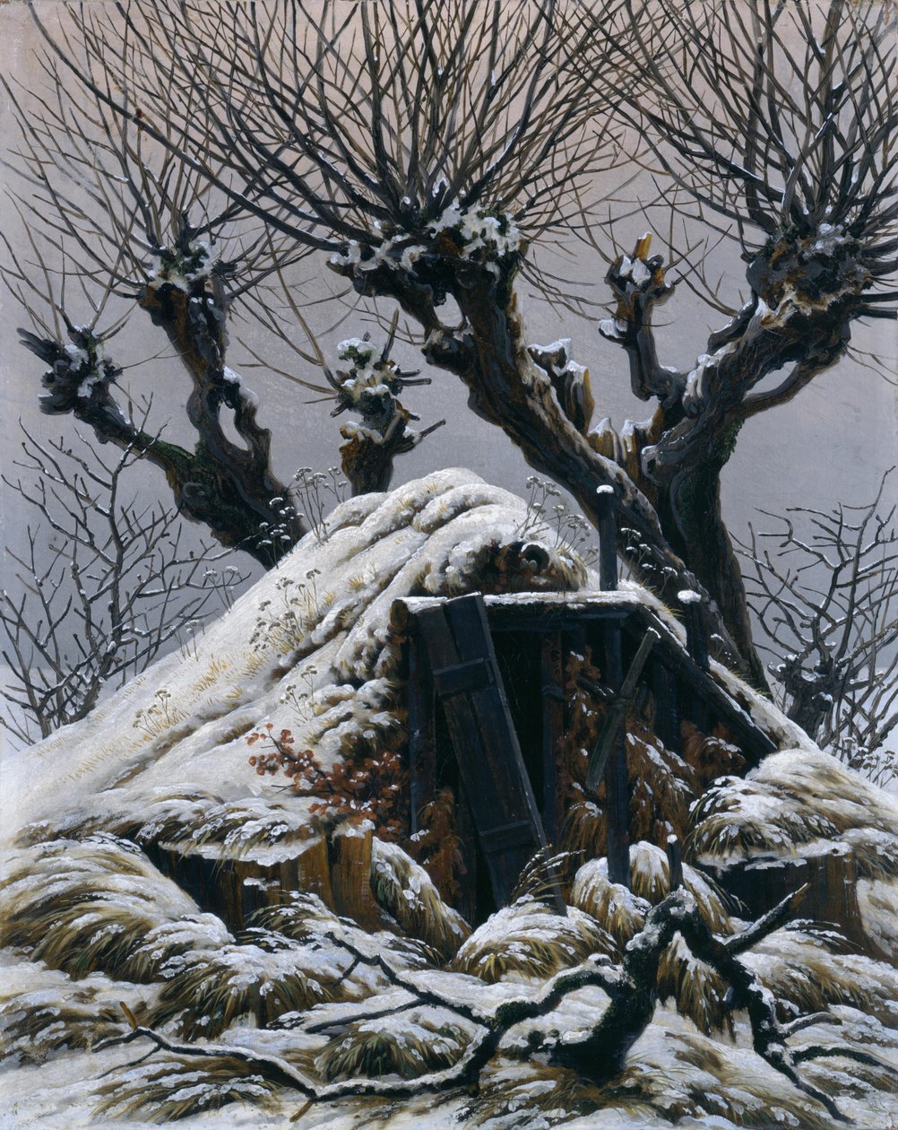 Besneeuwde hut door Caspar David Friedrich