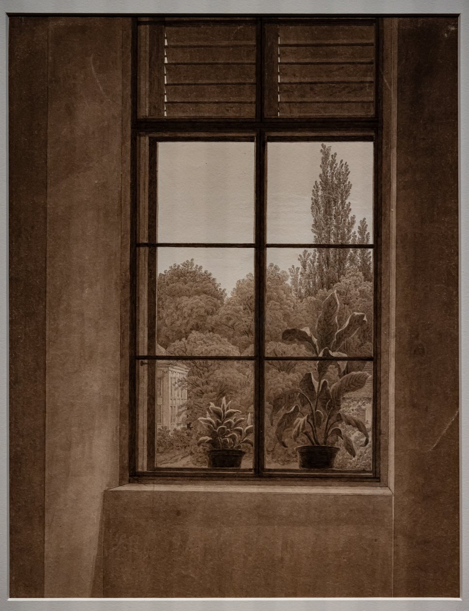 Raam met uitzicht op een park door Caspar David Friedrich
