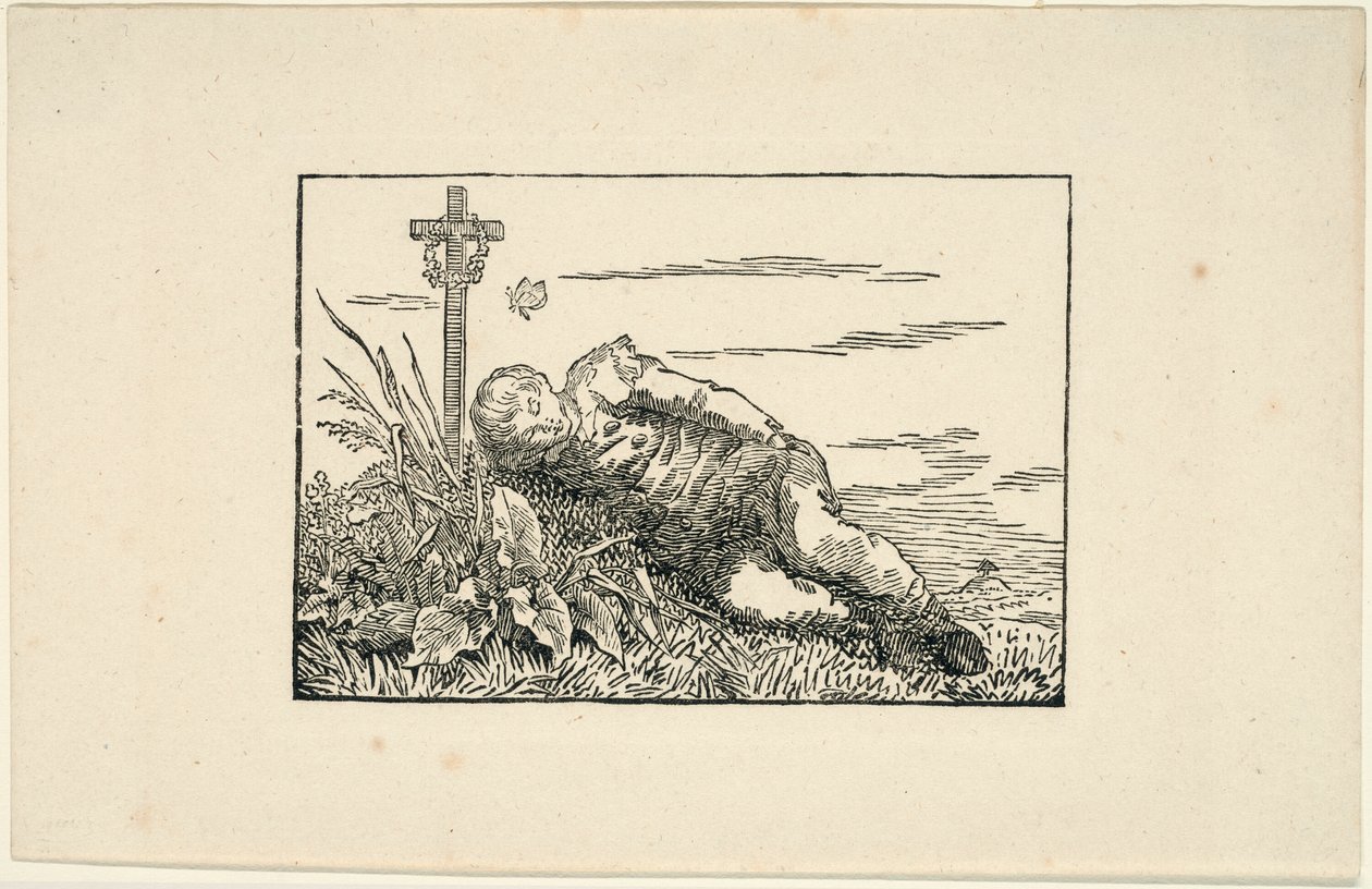 Jonge Man Liggend op een Graf door Caspar David Friedrich