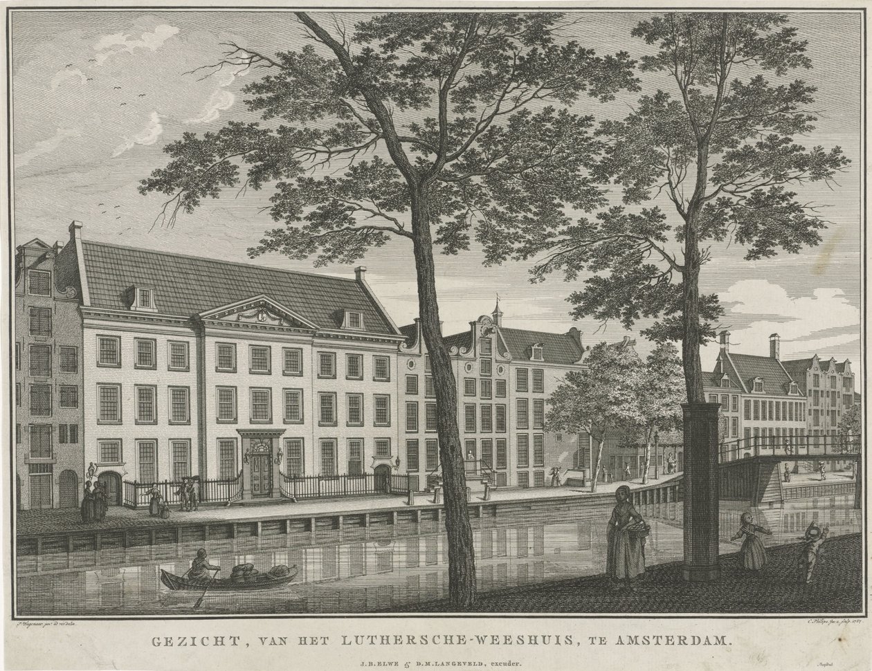 Gezicht op het Lutherse Weeshuis te Amsterdam door Caspar Jacobsz. Philips