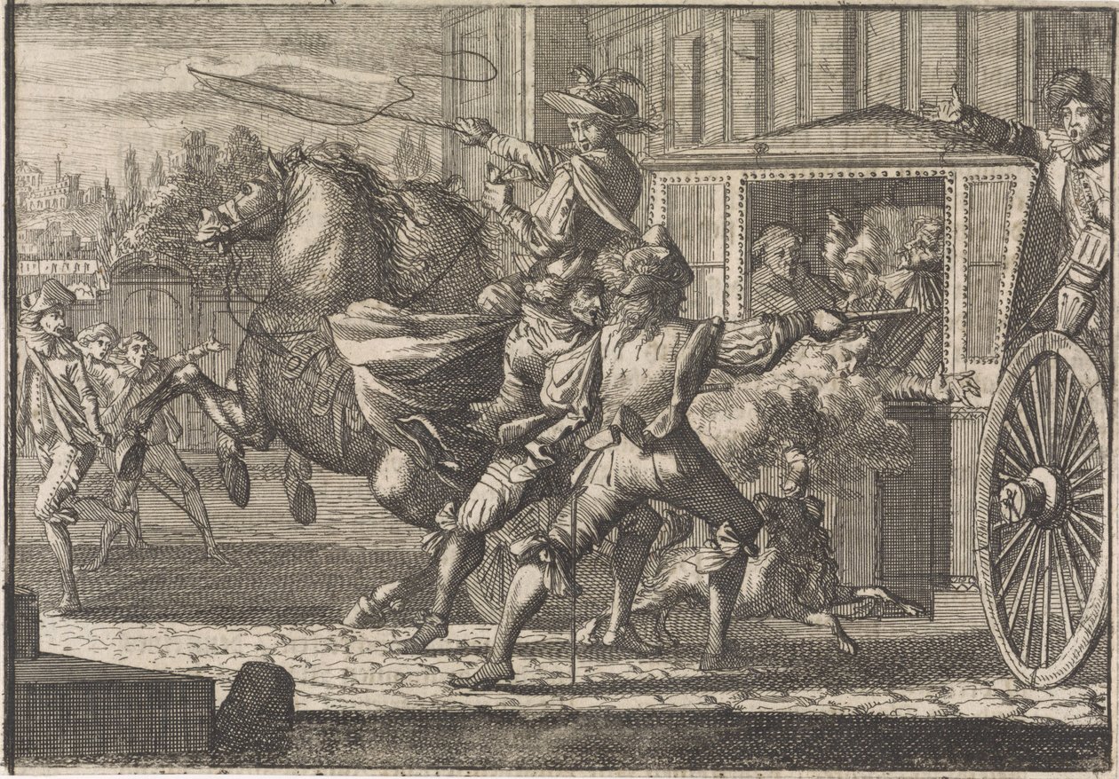 Aanslag op Nicolau Monteiro, prior van Cedofeita, in de straten van Rome door Caspar Luyken (attributed to)
