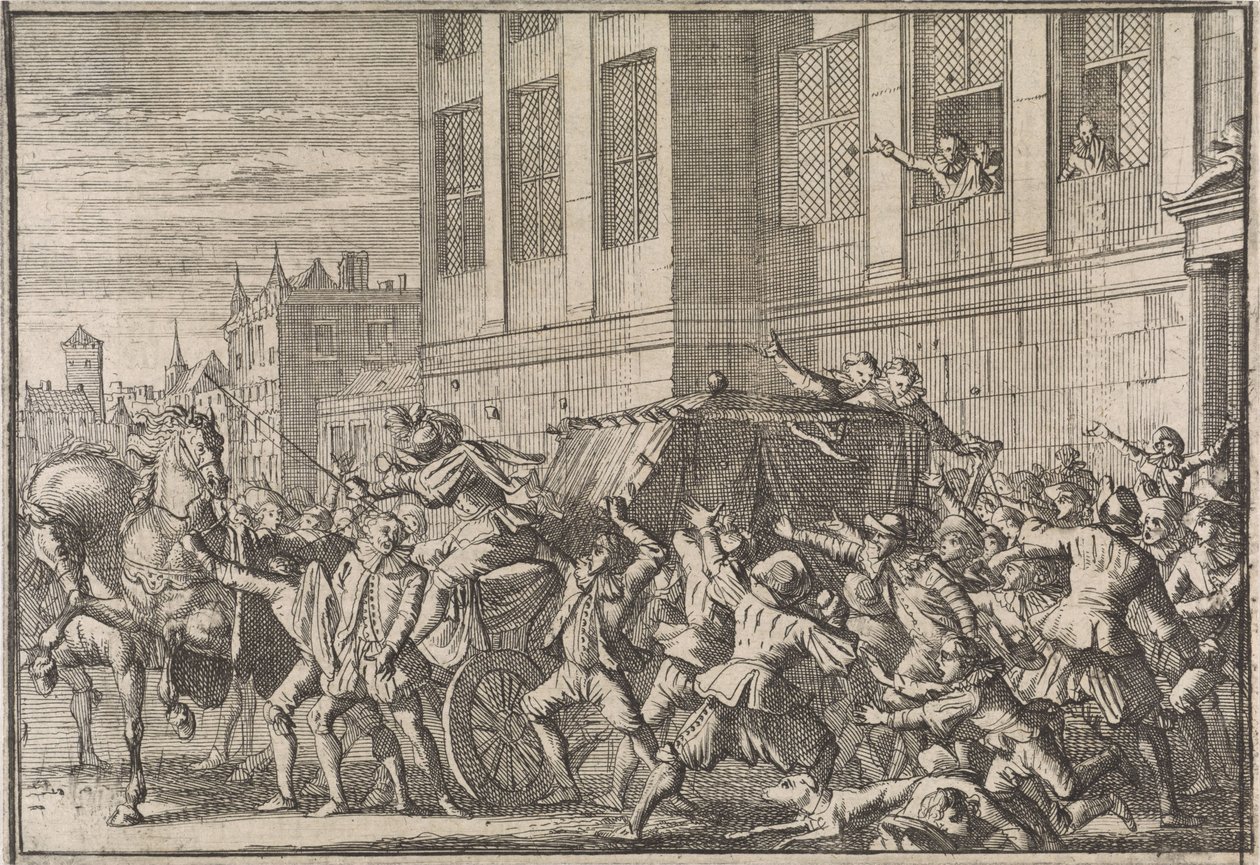Aanval te Madrid op het rijtuig van de graaf van Olivares, Gaspard de Gusmán, 1643 door Caspar Luyken (attributed to)