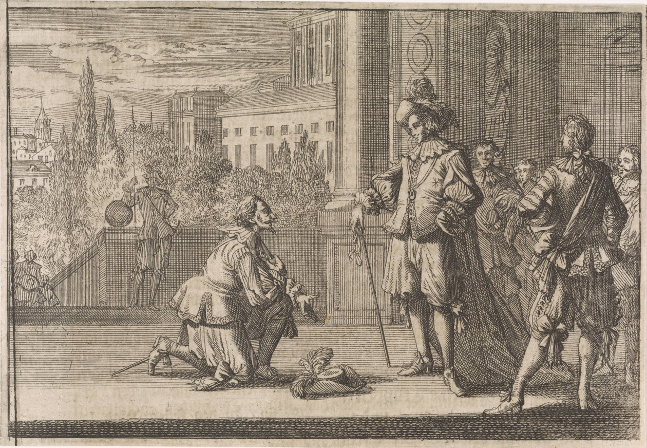 Karel IV, hertog van Lotharingen knielt voor Lodewijk XIII, 1641 door Caspar Luyken (attributed to)