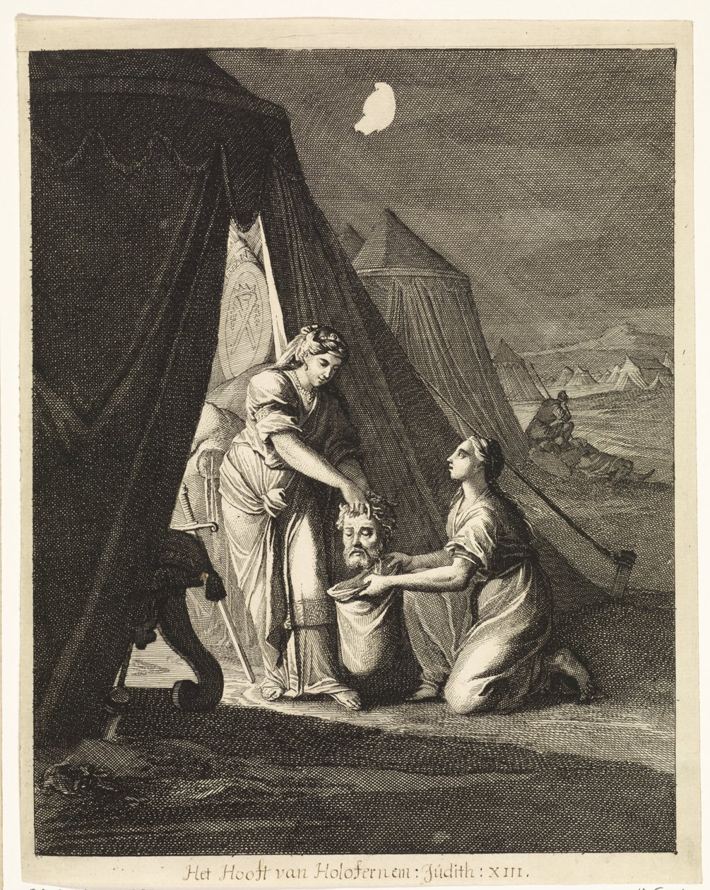 Judith stopt het hoofd van Holofernes in een zak door Caspar Luyken