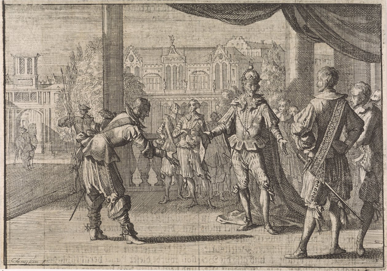 Keizer Ferdinand III wordt gefeliciteerd met de geboorte van zijn zoon Leopold, 1640 door Caspar Luyken