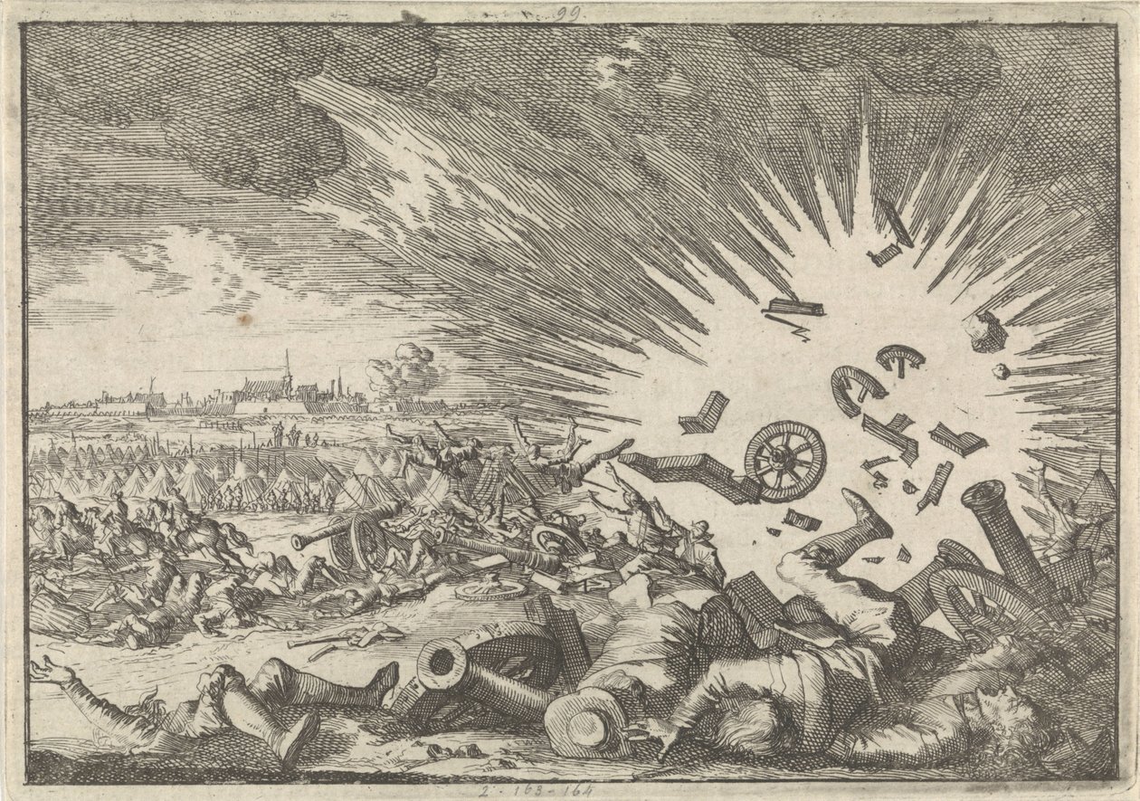 Ontploffing van een Frans kruitmagazijn tijdens het beleg van Namen, 1640 door Caspar Luyken