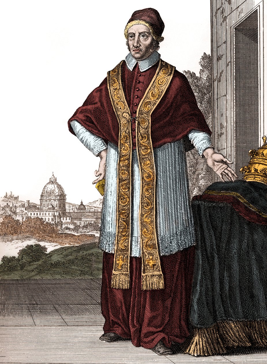 Portret van paus Clemens XI (Clemente of Clemens) (paus van 1700 tot 1721) - Tekeningen door Caspar Luyken - Gegraveerd en gepubliceerd door Christoph Weigel (Neurenberg 1703) door Caspar Luyken