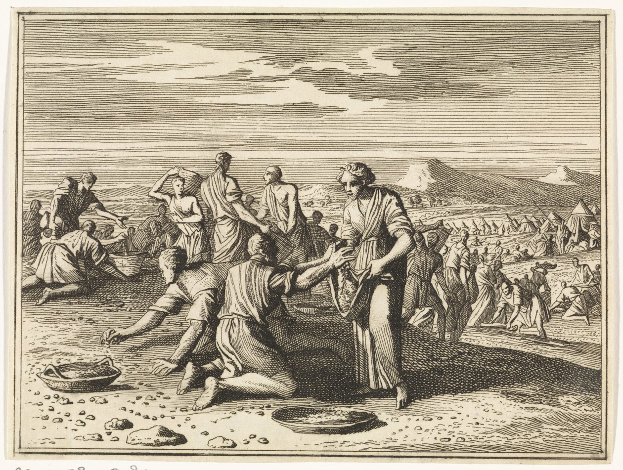 Het verzamelen van manna in de woestijn door Caspar Luyken