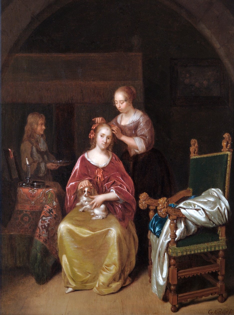 Een Dame bij haar Toilet, ca. 1665 door Caspar Netscher