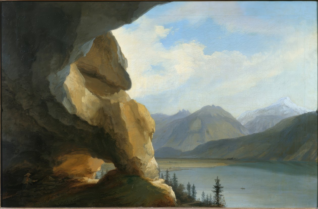 Uitzicht vanaf de Beatusgrot over het meer van Thun naar de Schynige Platte door Caspar Wolf