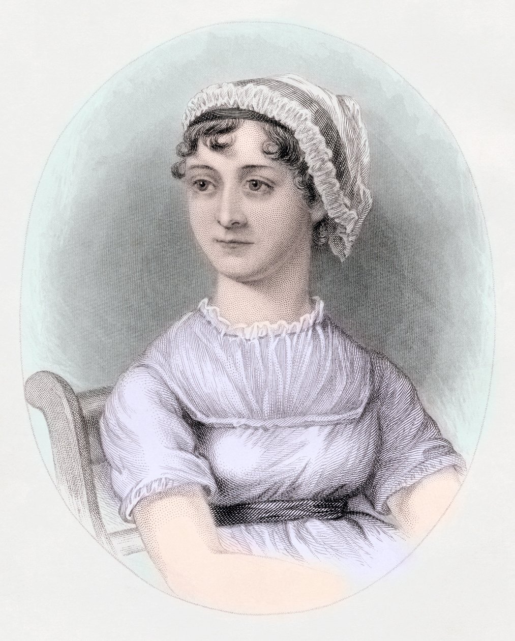 Portret van Jane Austen (handgekleurde gravure) door Cassandra (after) Austen
