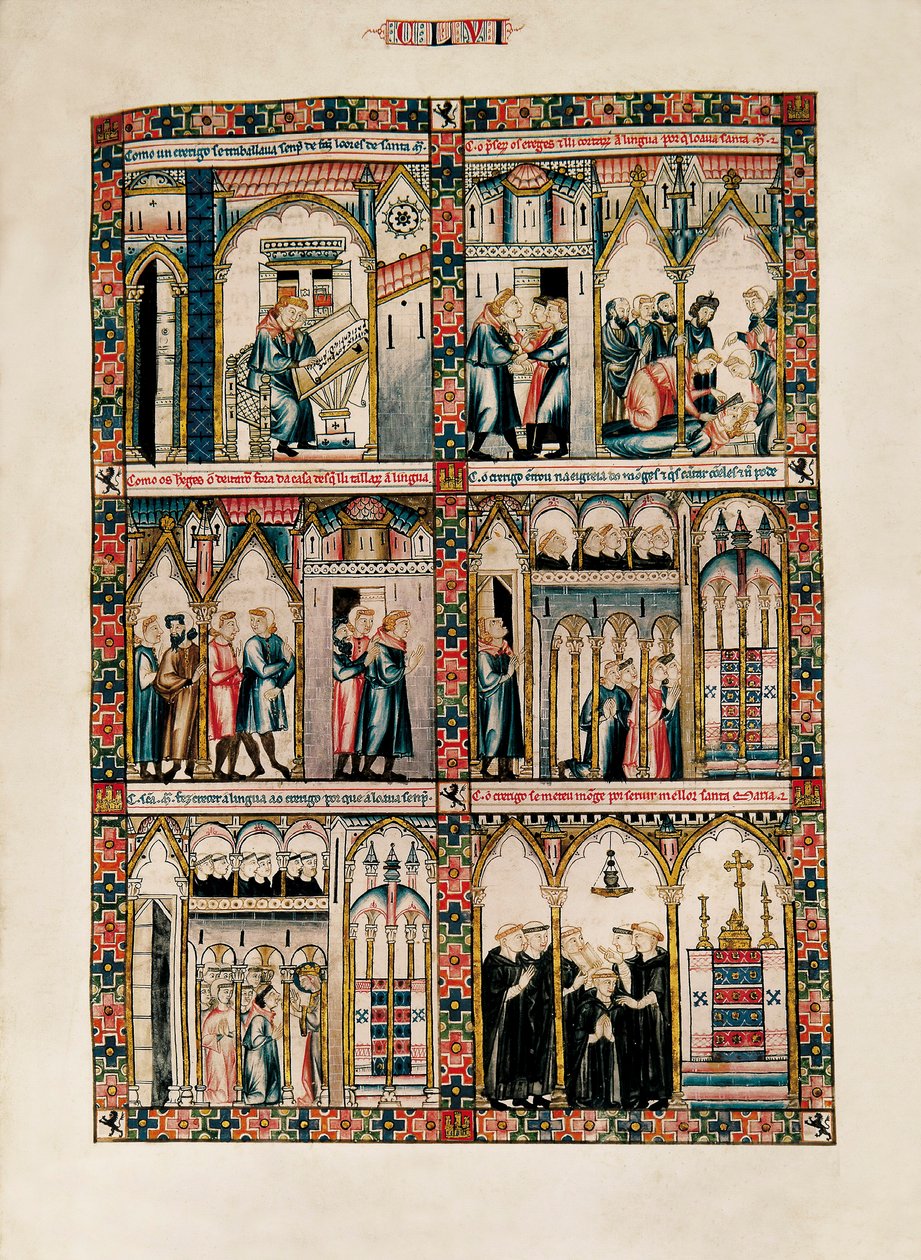 Miniaturen gewijd aan de Heilige Maria en haar wonderen, uit Las Cantigas de Santa María (Liederen van de Heilige Maria), Fol. 156 door Catalan School